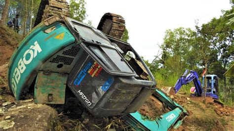 mini excavator tipped over|tip over excavator recovery.